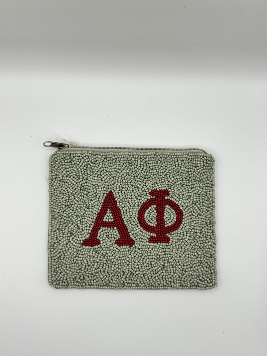 Alpha Phi Beaded pouch