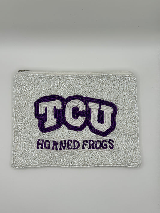 TCU Horned Frogs beaded pouch