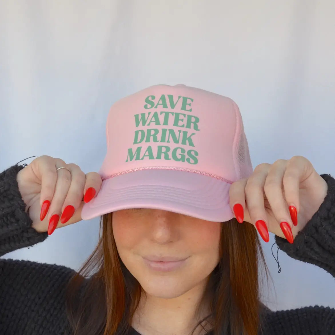 Save Water Drink Margs light pink trucker hat
